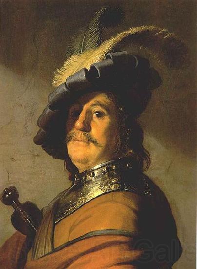 Rembrandt van rijn Bust of a man in a gorget and a feathered beret. Spain oil painting art
